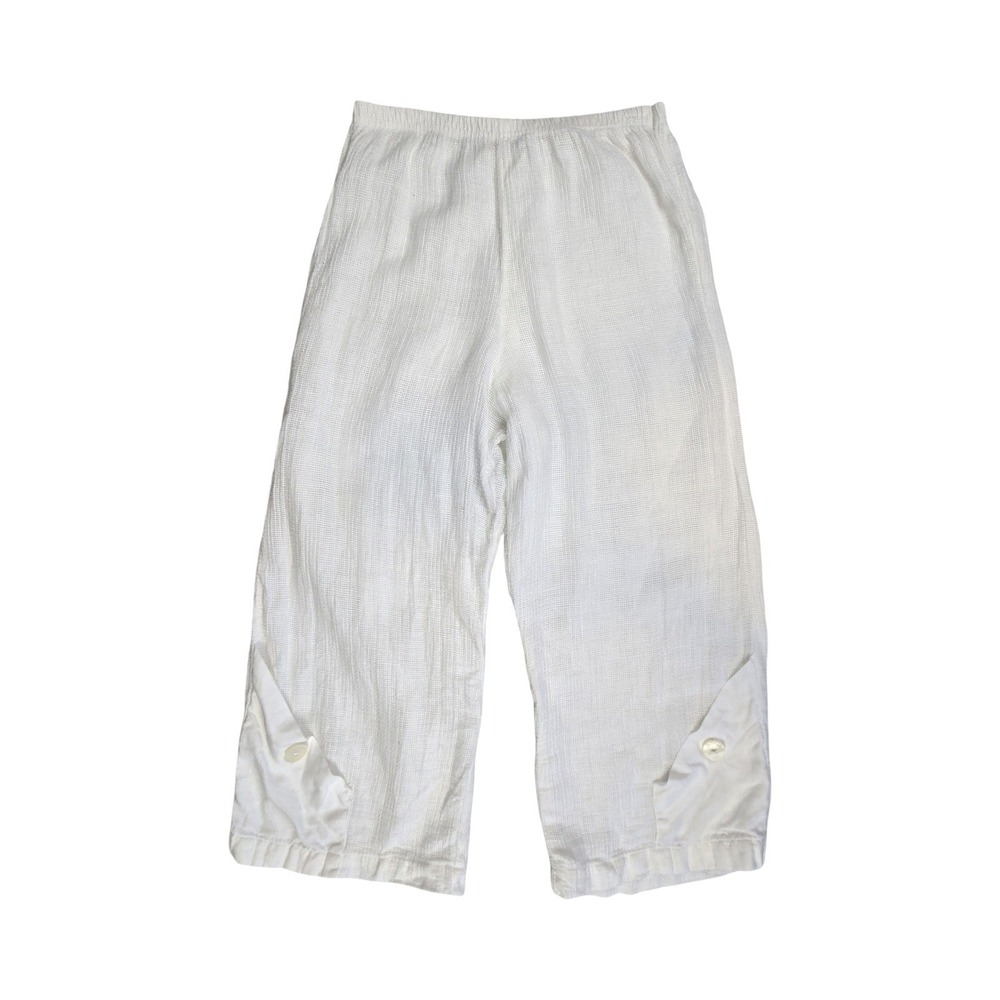 Willow Vintage 90s Y2K White 100% Linen Gauze Cropped Pants S USA Boho Lagenlook